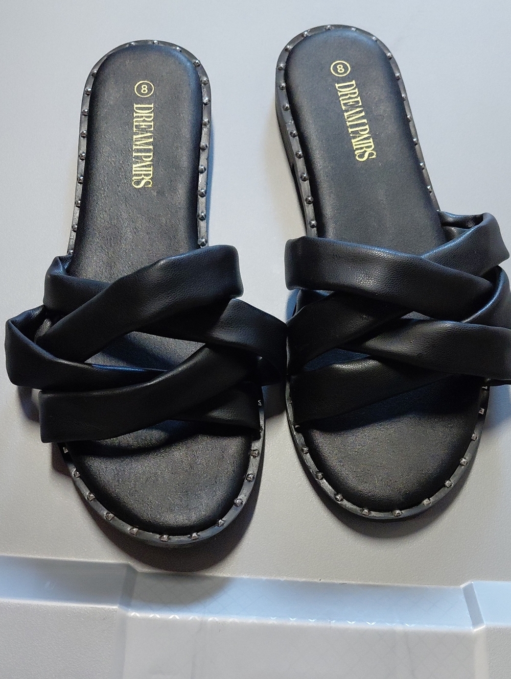 DREAM PAIRS Women's Black Cross-Strap Slide Sandals 8